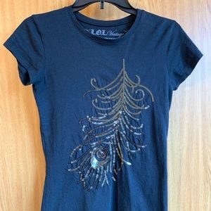 Black Embellished Sequined LoL Vintage Shirt